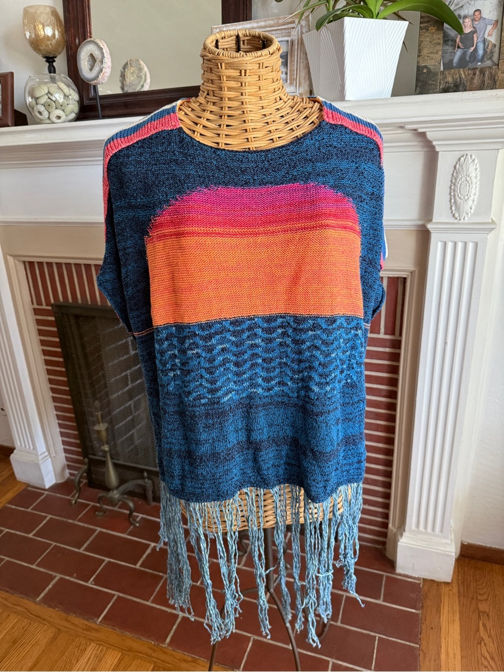 Free People sunset fringe oversized poncho sweater XS/S